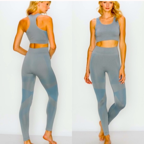 Pants - Light blue workout set top and leggings